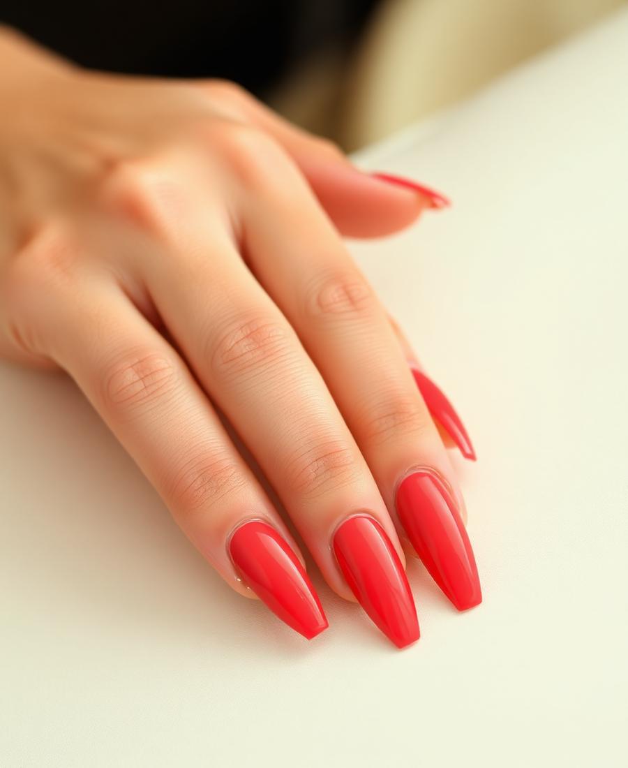 Long coral almond acrylic nails