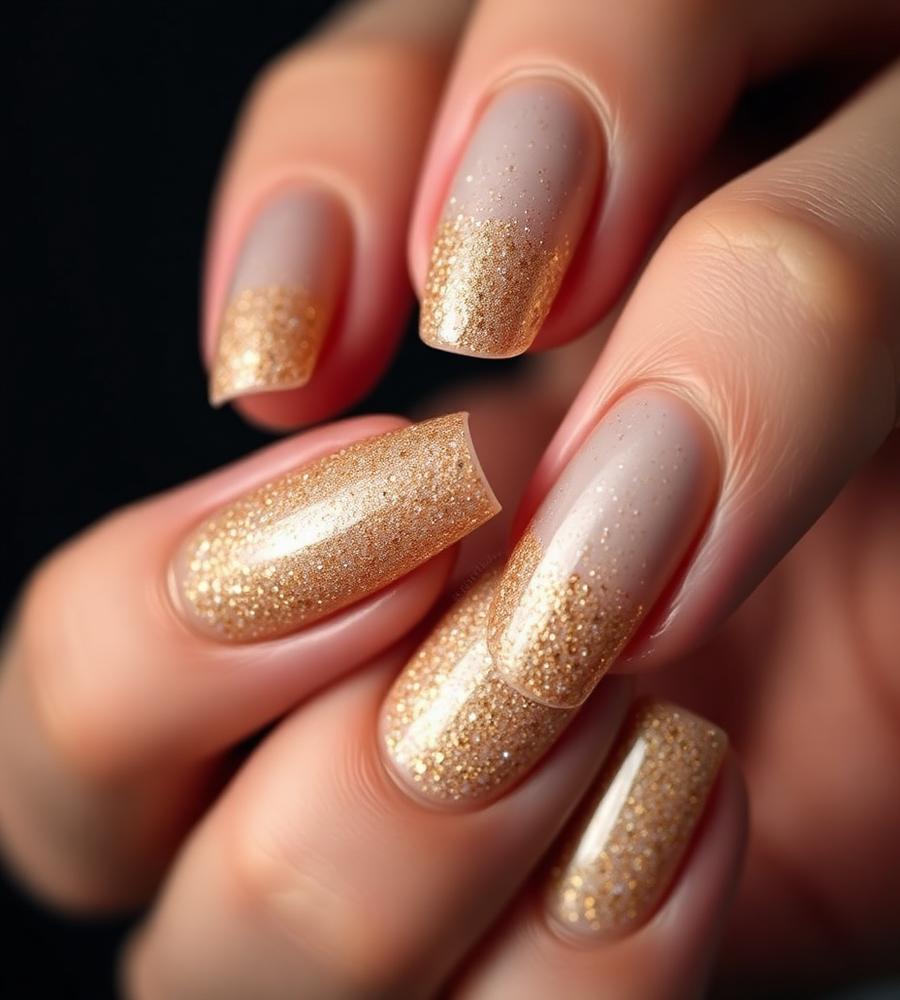 Gold glitter seasonal nail design